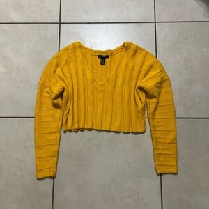 Forever 21 Mustard Yellow Ribbed V-Neck Cropped Sweater